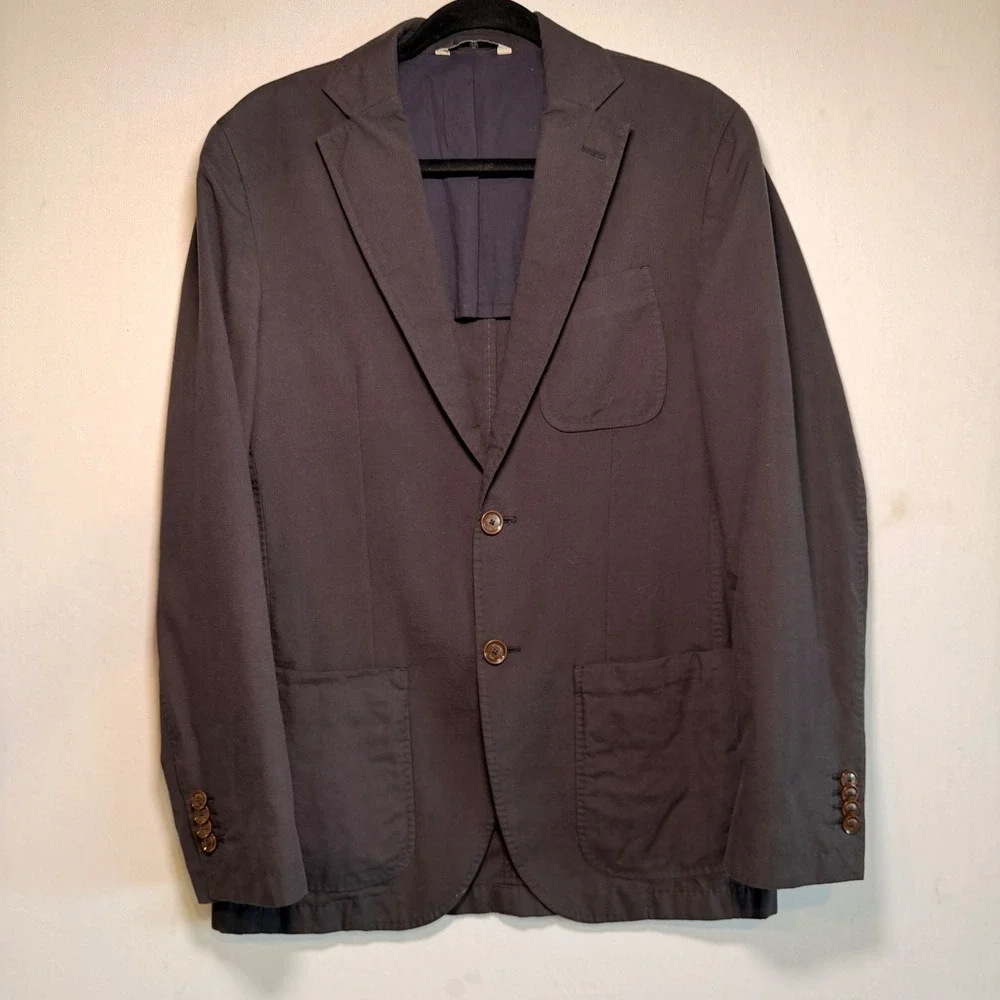 Massimo Dutti Blazer Mens 36 Grey Cotton Blend Unstructured Sport Coat Summer